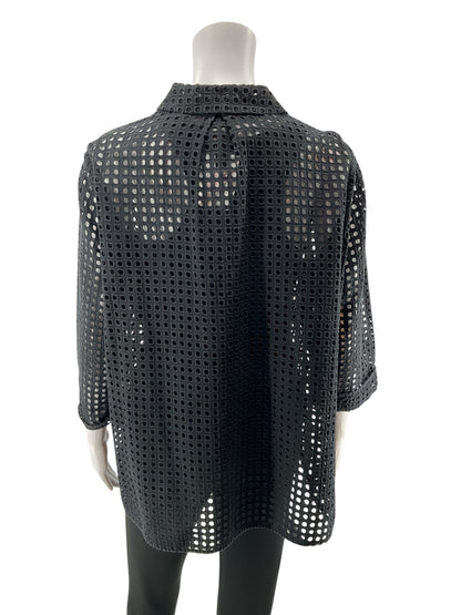 Marla Wynne Black Eyelet Cotton Tunic Top Size Medium