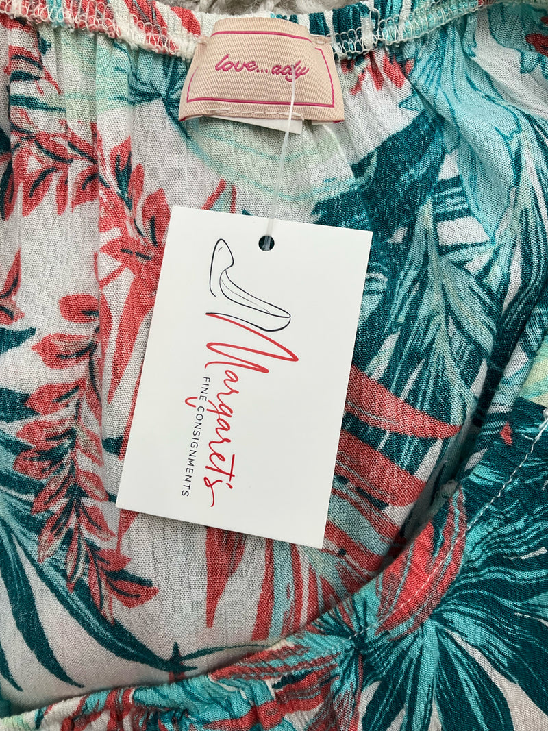 Love Lady Turquoise/Coral Tropical Pre-Owned Ladies Dress - Size Small