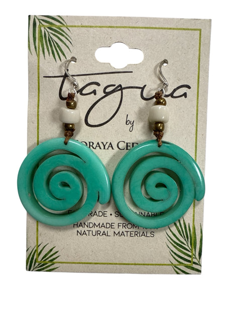 Tagua by Soraya Cedeno Green Spiral Tagua Nut Dangle Earrings | Fair Trade