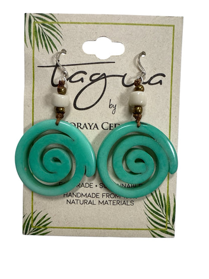 Tagua by Soraya Cedeno Green Spiral Tagua Nut Dangle Earrings | Fair Trade