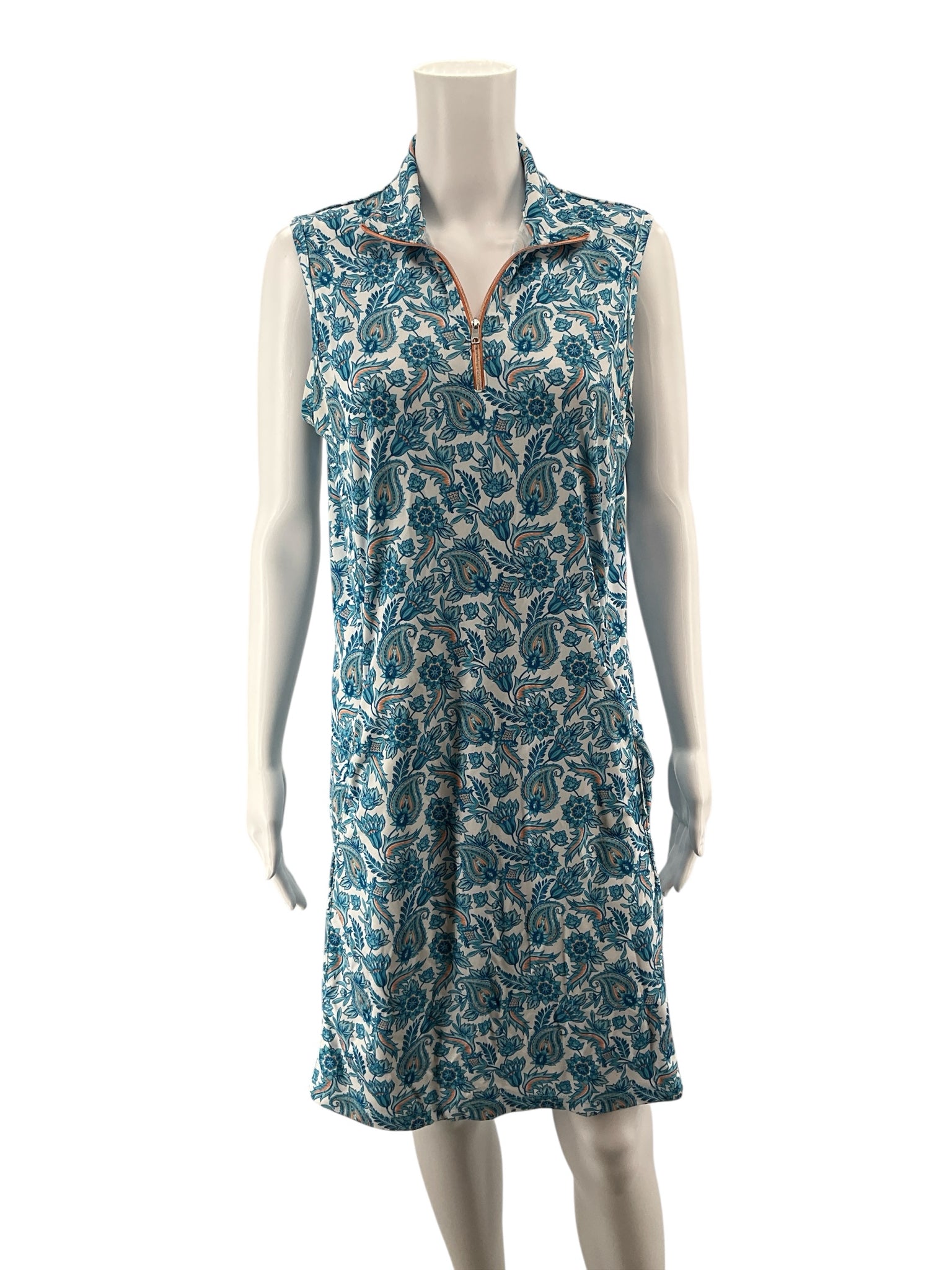 Bermuda Sands Floral Paisley Polo Golf Dress Sleeveless Quarter-Zip Size Medium