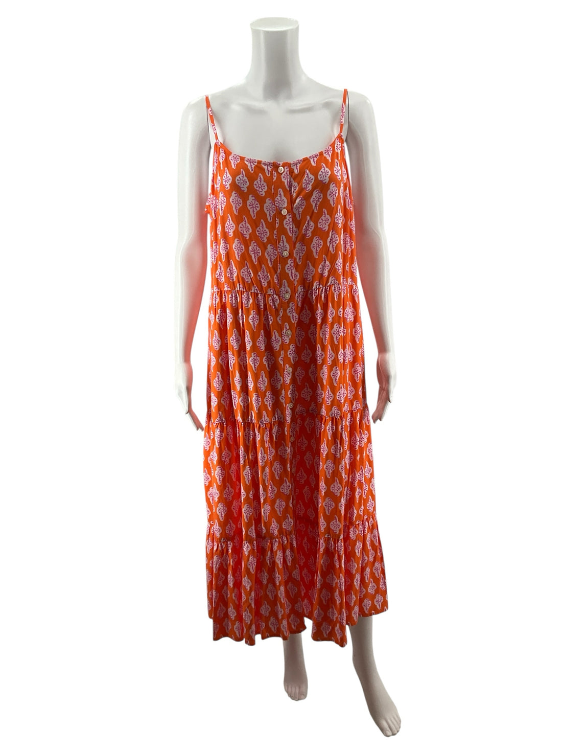 J.Crew Orange/White/Pink Maxi NWT Tiered Button-Front Sundress Seaside Floral Orange Pink Size 14 - Size 14