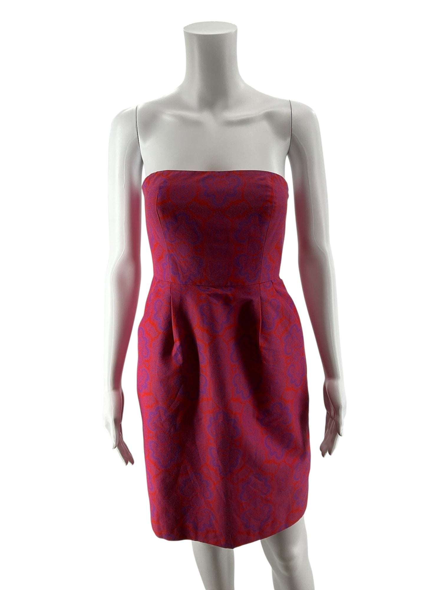 J.Crew Strapless Cotton-Silk Jacquard Mini Dress Red Purple Print Size 0