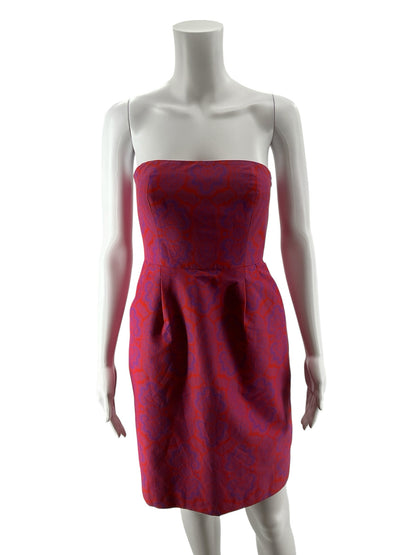 J.Crew Strapless Cotton-Silk Jacquard Mini Dress Red Purple Print Size 0