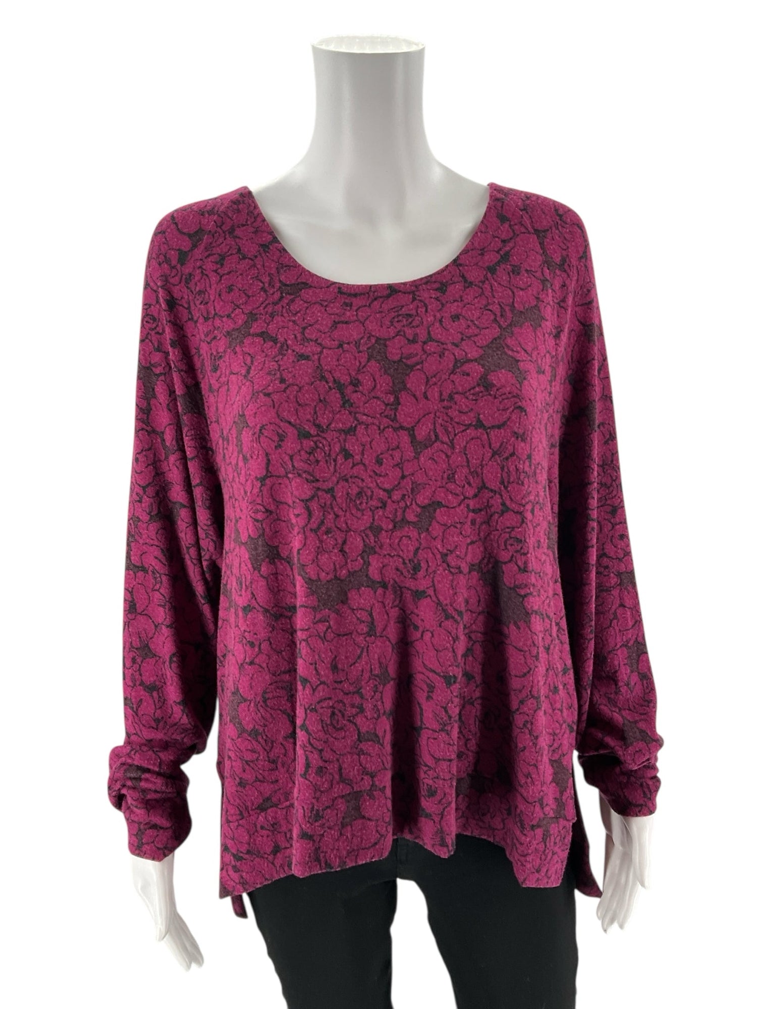 Donna Karan -  Raspberry/Black Floral Pre-Owned Ladies Casual Top - Size Medium