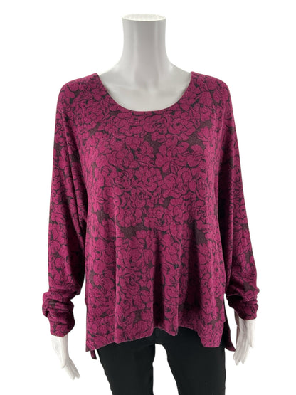 Donna Karan -  Raspberry/Black Floral Pre-Owned Ladies Casual Top - Size Medium