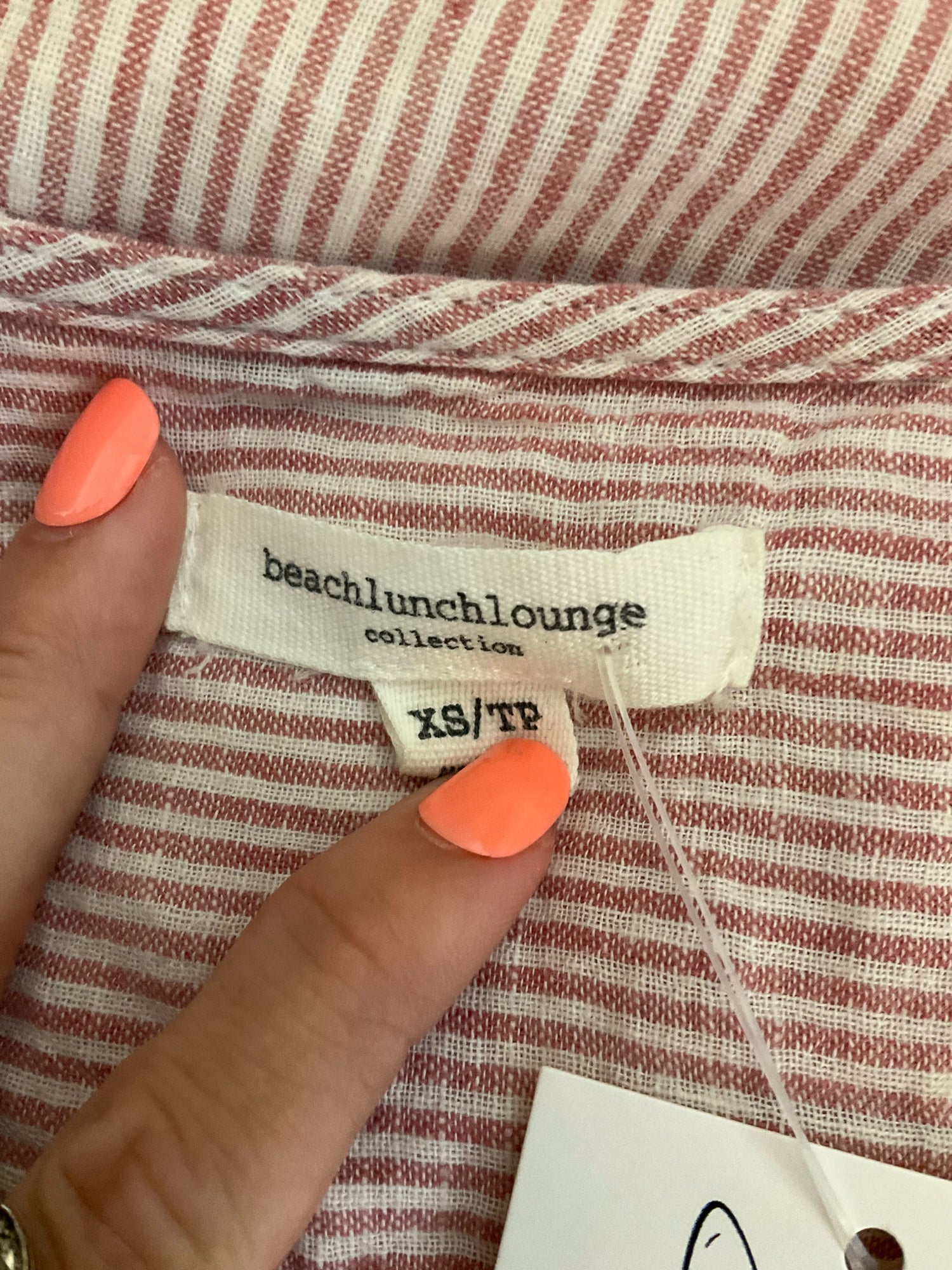 beachlunchlounge Linen Blend Striped Shift Dress Pink White Size XS