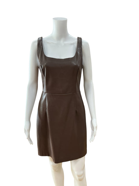Fore Faux Leather Square Neck Bodycon Mini Dress Brown Size Medium