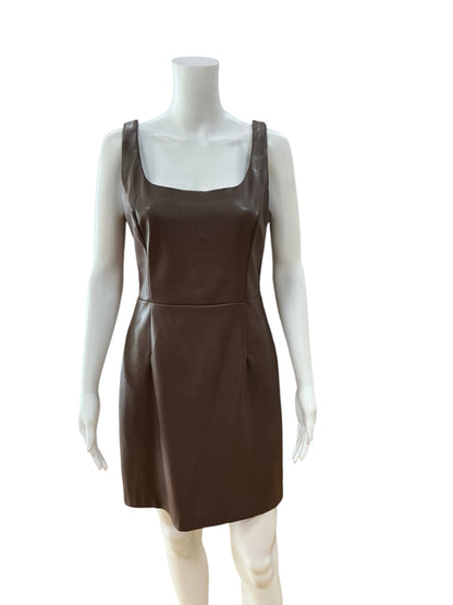 Fore Faux Leather Square Neck Bodycon Mini Dress Brown Size Medium