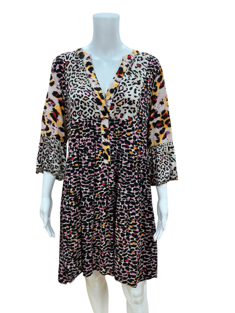 Renuar Black/Tan/Yellow Animal Pre-Owned Ladies Dress - Size Large
