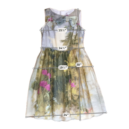 Red Valentino Green &amp; Pink Tropical Toile Print Sleeveless Dress | Size 10