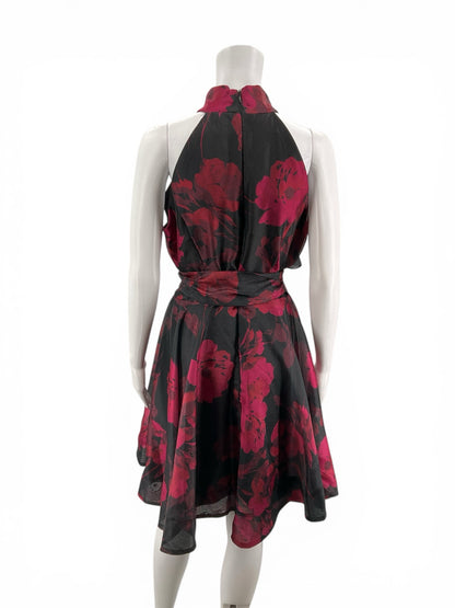 Taylor black/maroon Dress Floral Halter A-Line Cocktail Dress Black Maroon Size 10 - Size 10