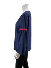 Vilagallo Navy/Pink 3/4 Sleeve Navy Blue Bell Sleeve Top with Fuchsia Pink Ribbon Detail Size Medium - Size M