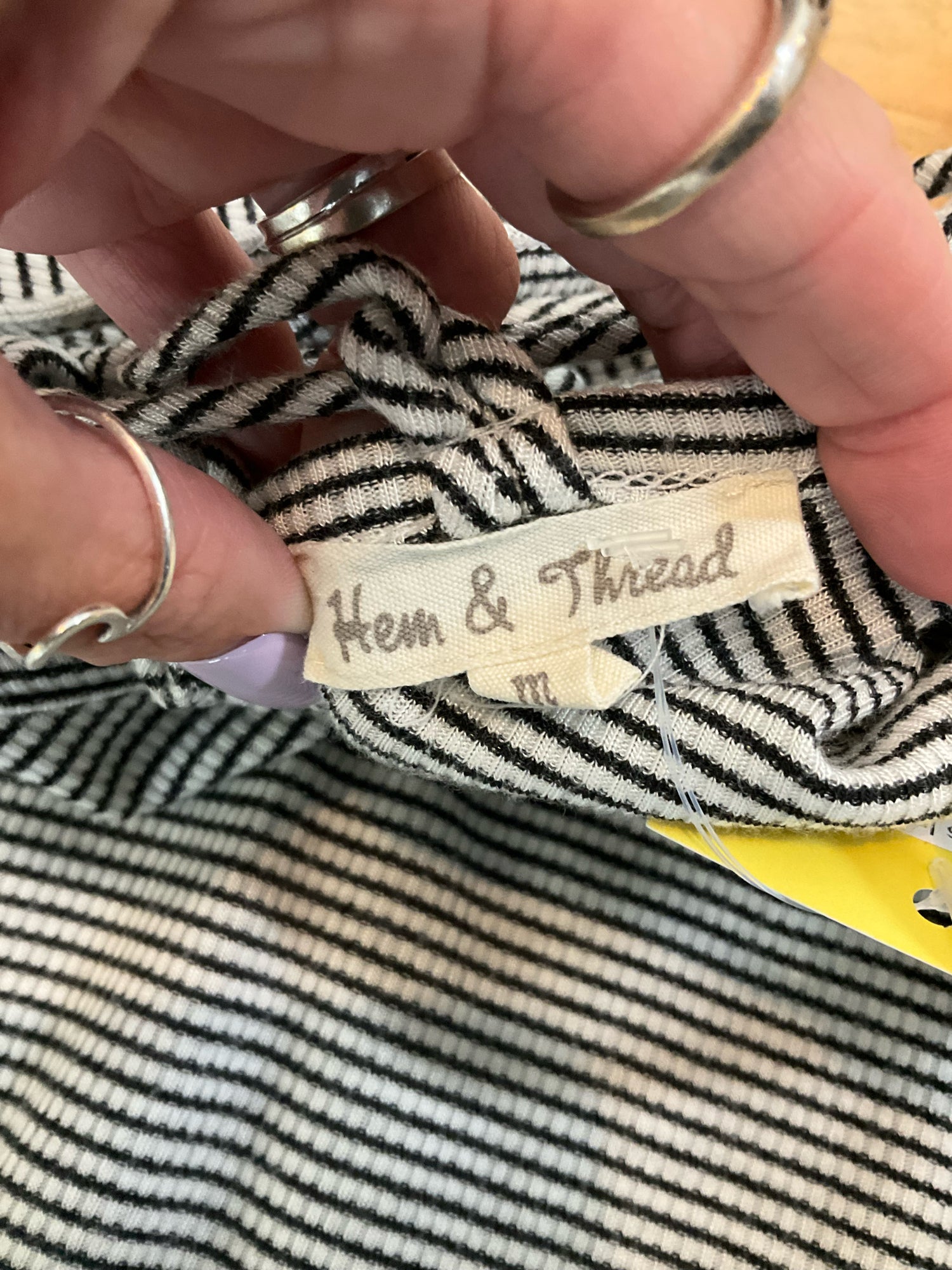Hem &amp; Thread Black &amp; White Striped Lace-Up Back Swing Dress Size Medium