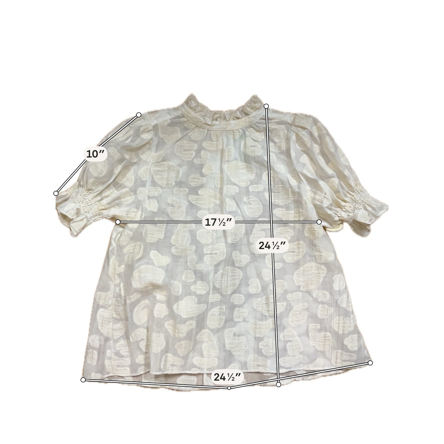 Hunter Bell Crawford Top Cream Jacquard Dot Ruffle Puff Sleeve Blouse Size Large