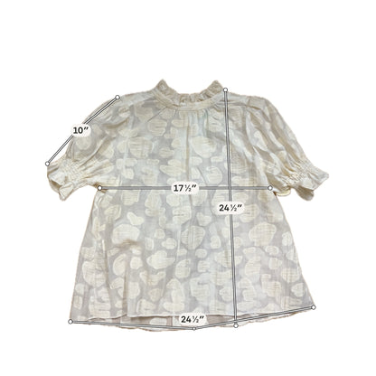 Hunter Bell Crawford Top Cream Jacquard Dot Ruffle Puff Sleeve Blouse Size Large