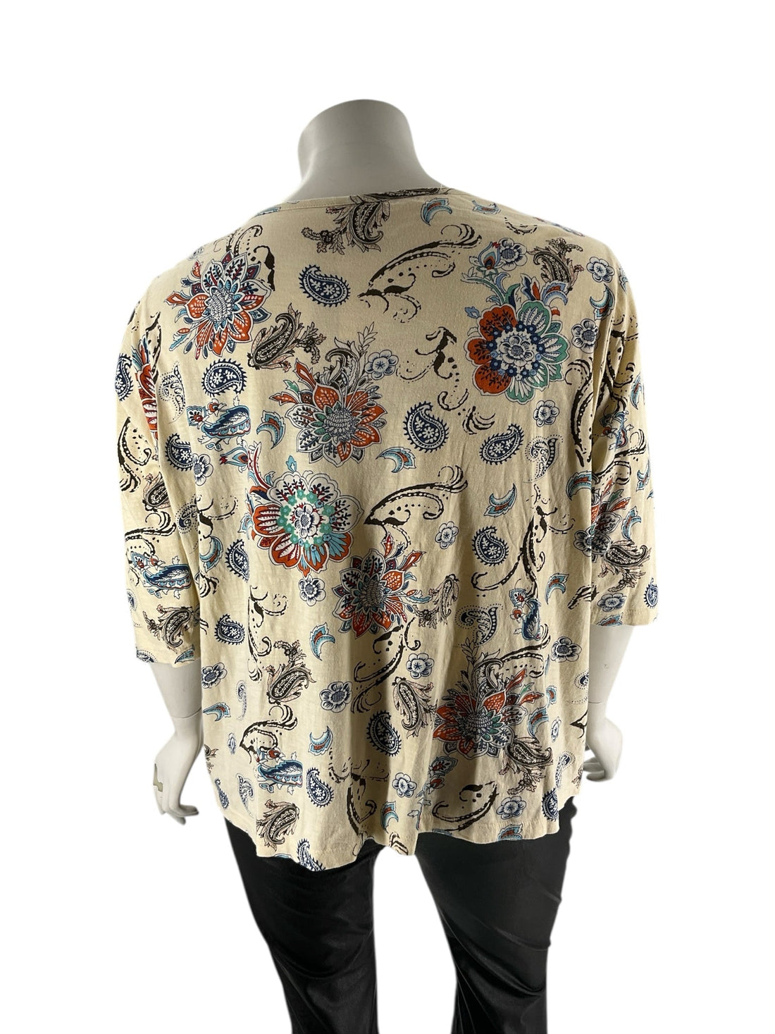 Catherines Cream/Blue/orange Print Pre-Owned Casual Top - Size 1X - Margaret’s Fine Consignment