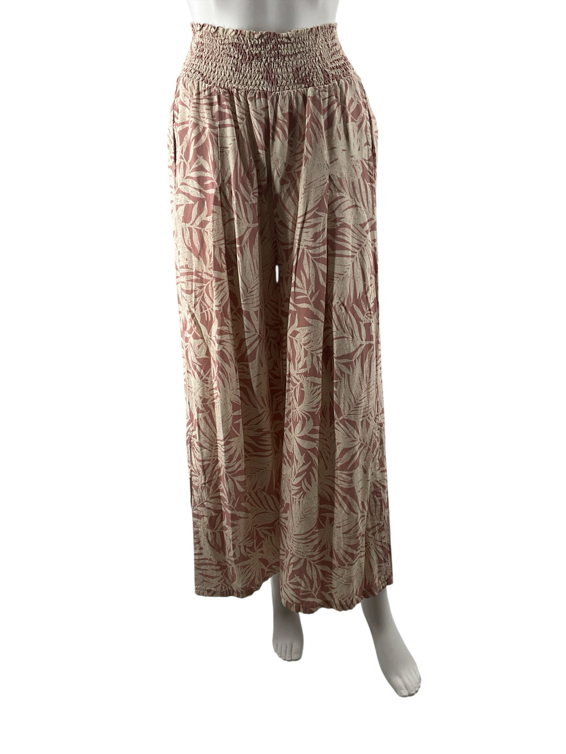 Streetwear Society Cream &amp; Pink Tropical Leaf Palazzo Pants Size Medium