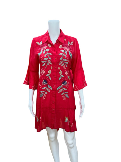 Johnny Was Red Embroidered Pre-Owned Ladies Dress - Size XS