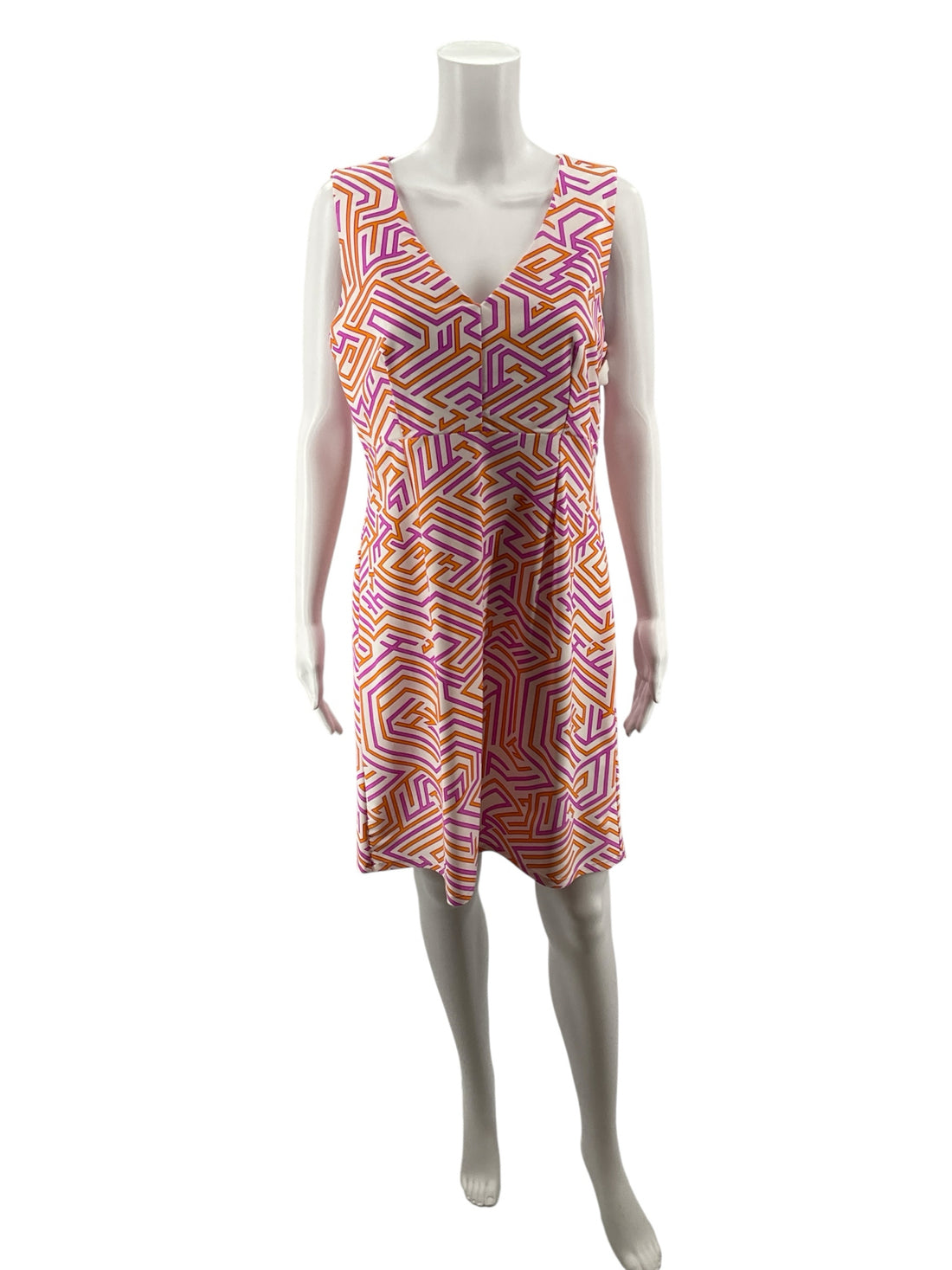 Jude Connally White/Pink/Orange Print Pre-Owned Ladies Dress - Size Large