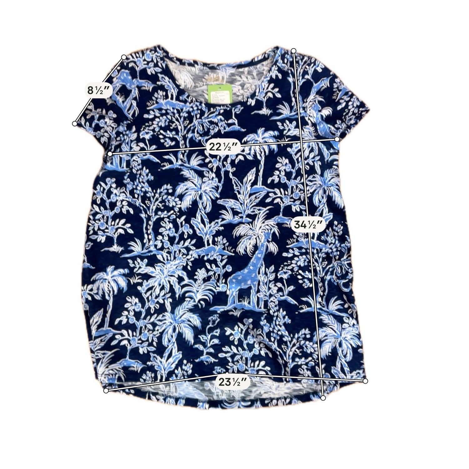 Lilly Pulitzer Etta Tee Casa Del Sol Print Blue White Giraffe Top Size Large