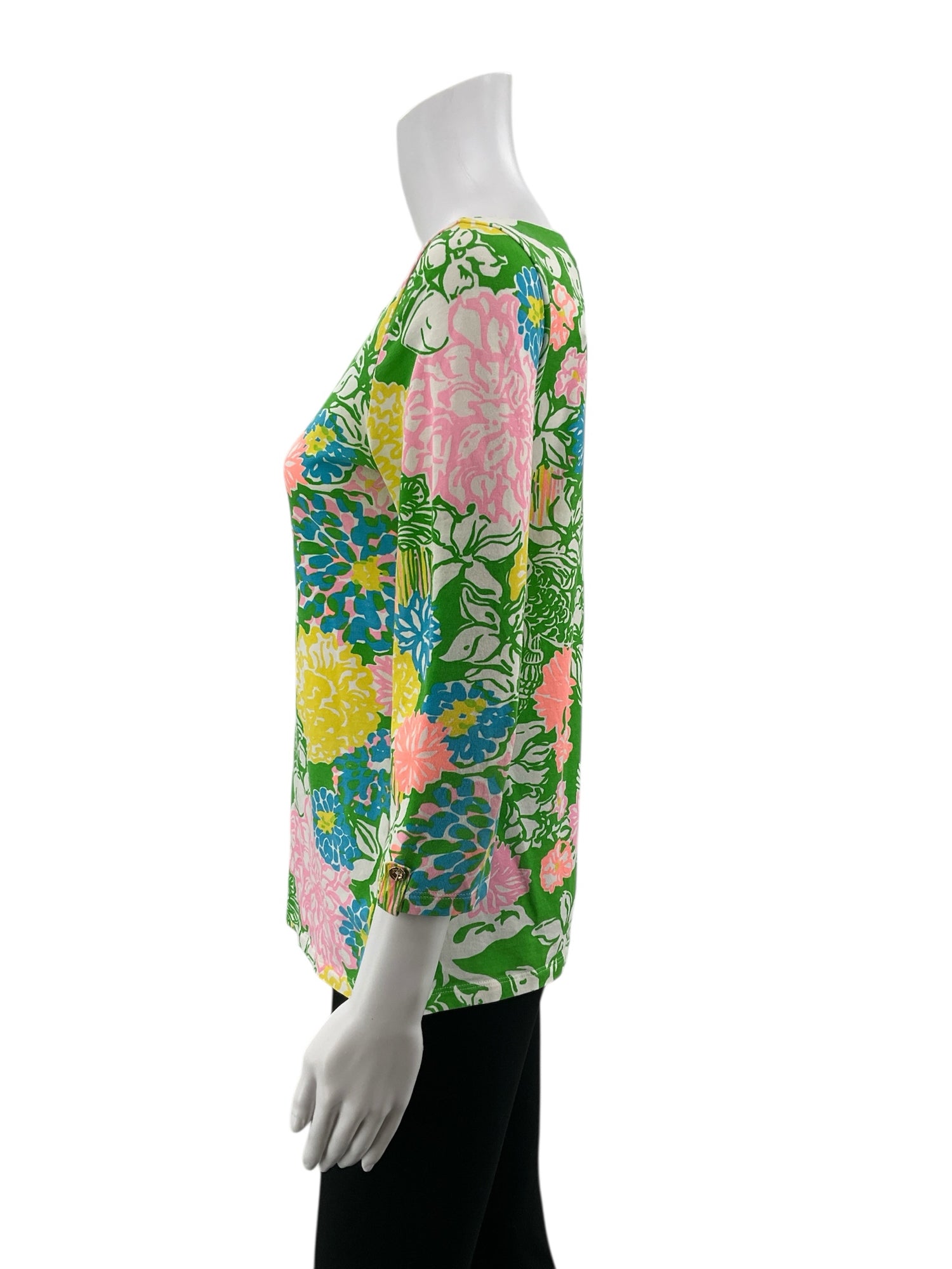 Lilly Pulitzer Multi Color 3/4 Sleeve Multi Color Floral Pre-Owned Casual Top - Size Small - Size S