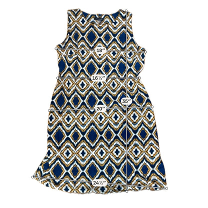 Tommy Hilfiger Blue &amp; Gold Geometric Diamond Print Sleeveless Shift Dress | Size 12