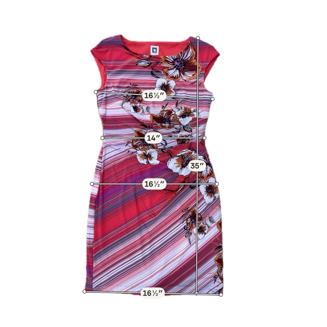 Anne Klein Coral Floral Ombre Ruched Sheath Dress Cap Sleeve Size 10