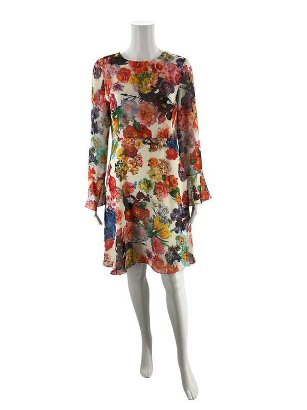 Betsey Johnson White/Orange/Green Floral Pre-Owned Ladies Dress - Size 6