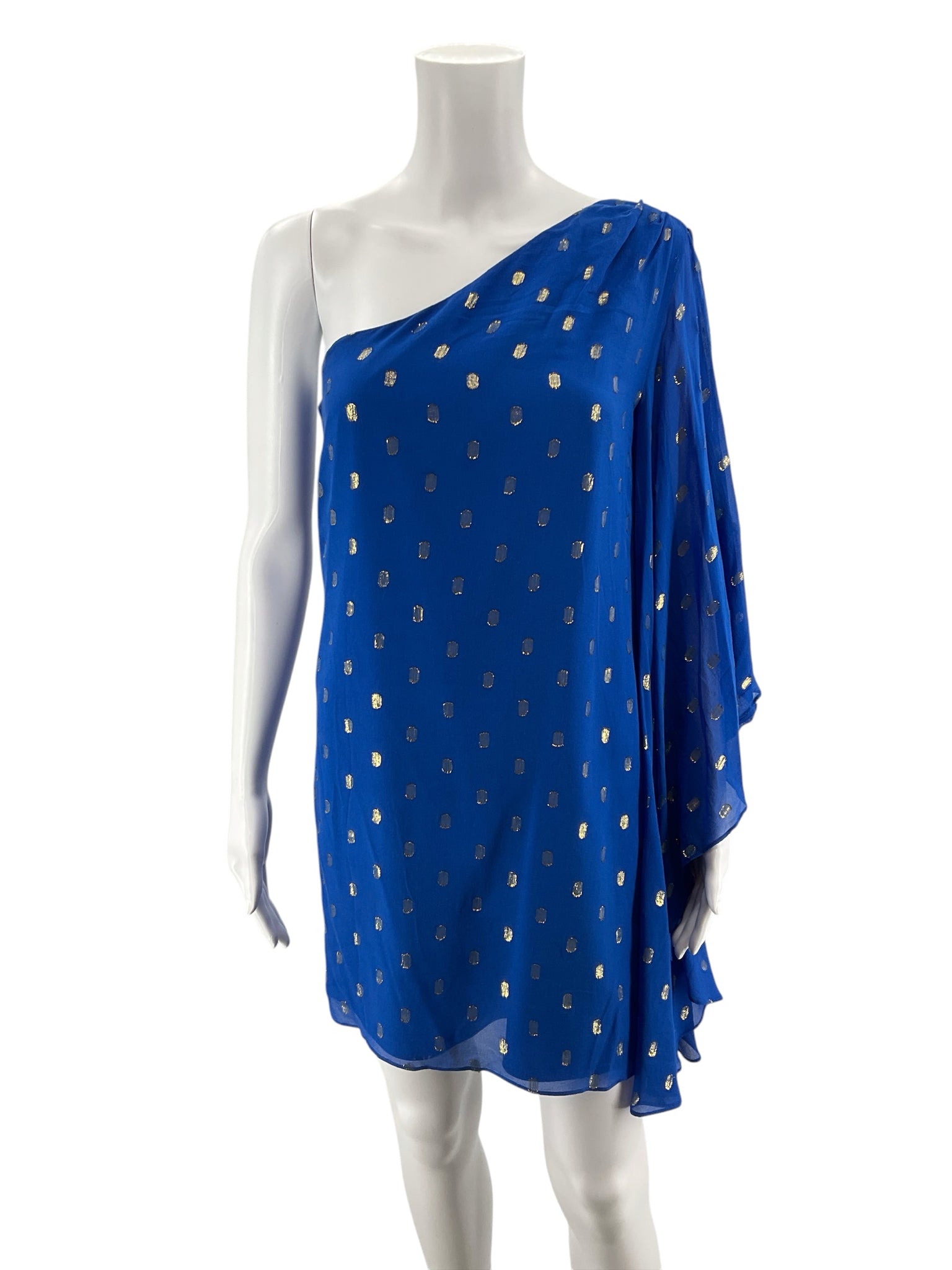 Lilly Pulitzer Marci One Shoulder Silk Dress Royal Blue Gold Metallic Size 2