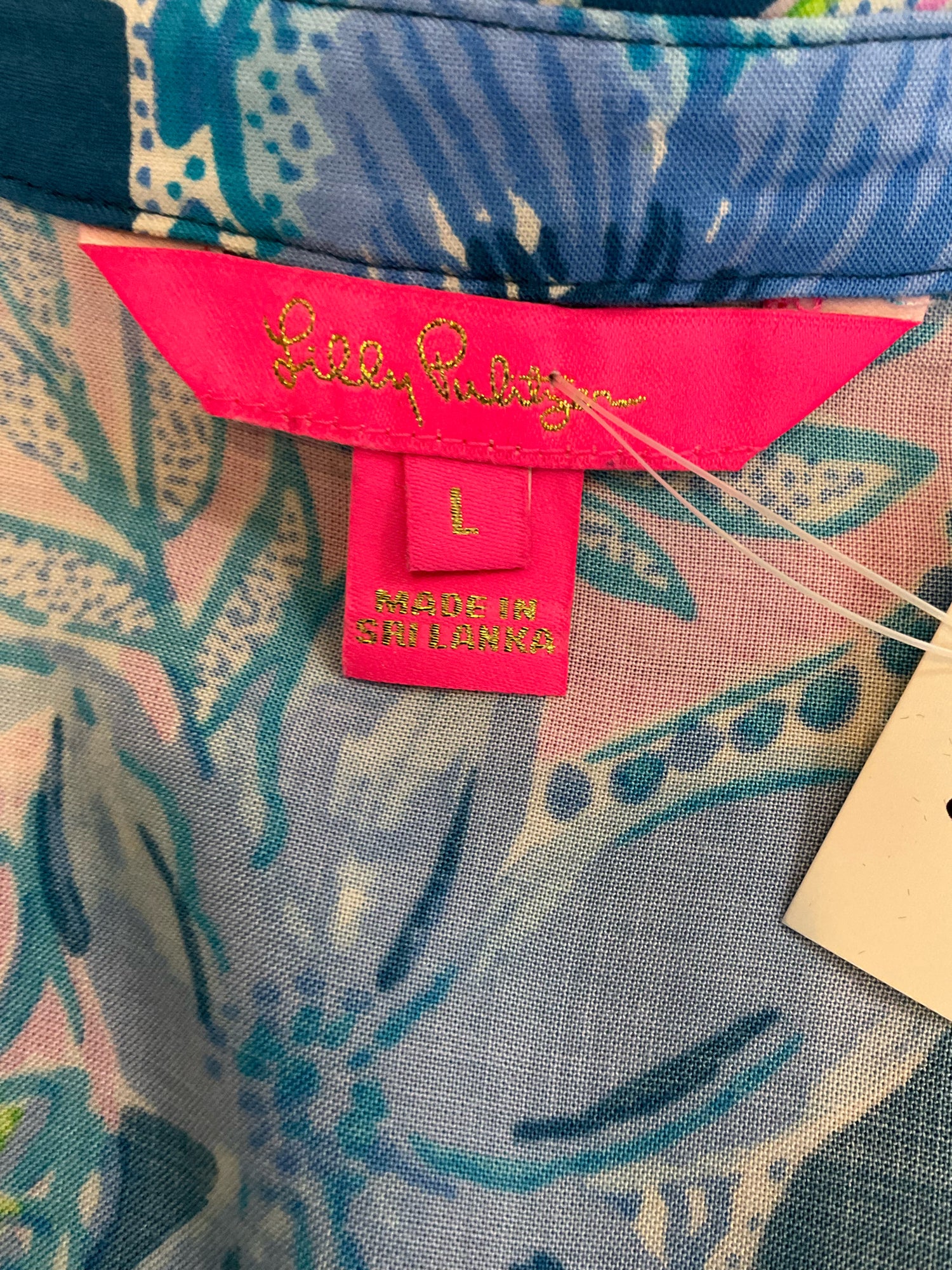 Lilly Pulitzer Size L blue/green/pink Floral Pre-Owned Casual Top - Downstairs