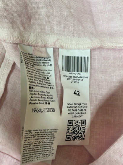 120% Lino Pink Beaded Sleeveless Italian Linen Dress Size Large