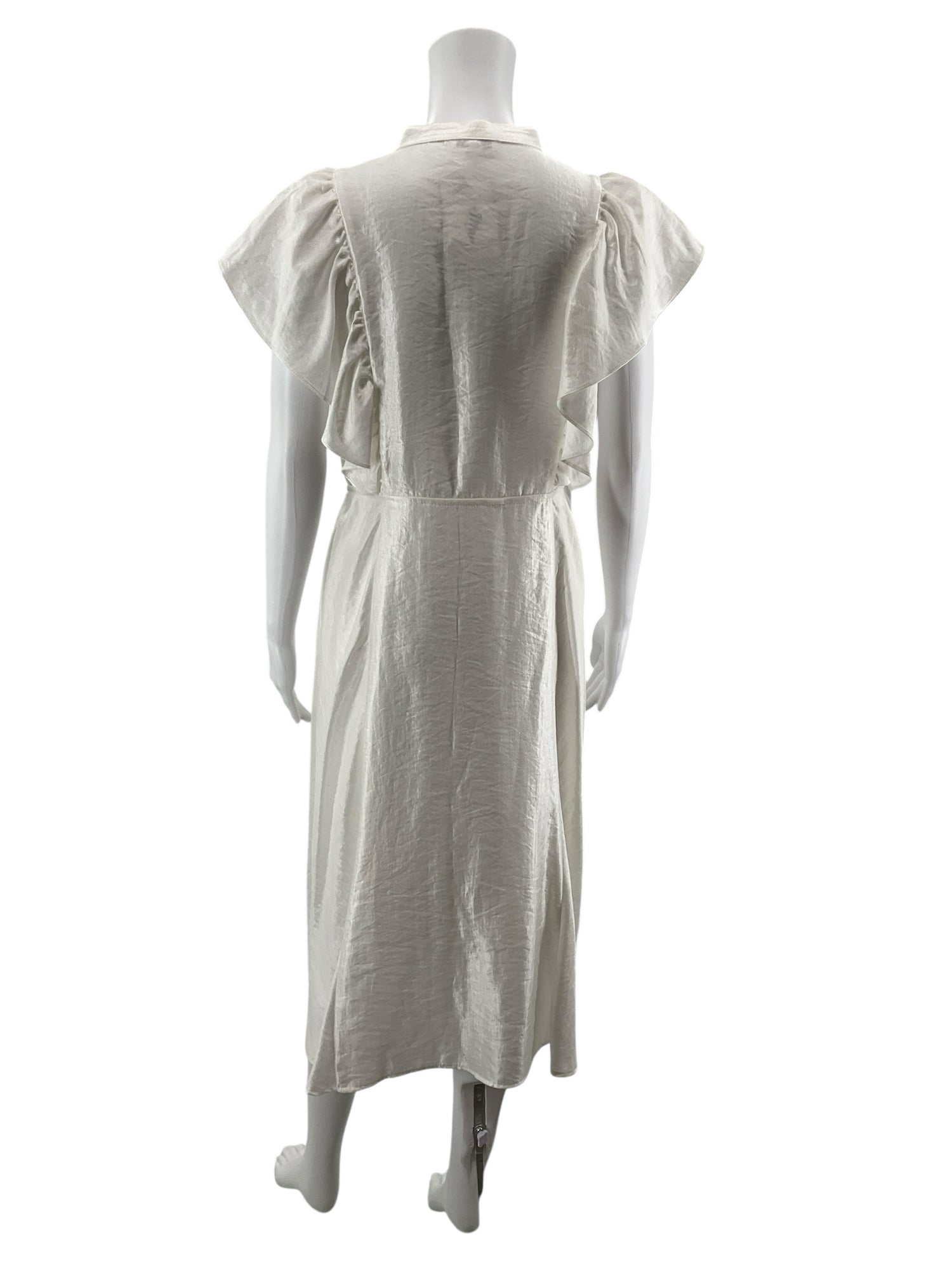 Jessie Liu San Francisco White 100% Linen Ruffle Sleeve Midi Dress Size Large
