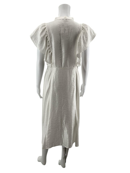 Jessie Liu San Francisco White 100% Linen Ruffle Sleeve Midi Dress Size Large
