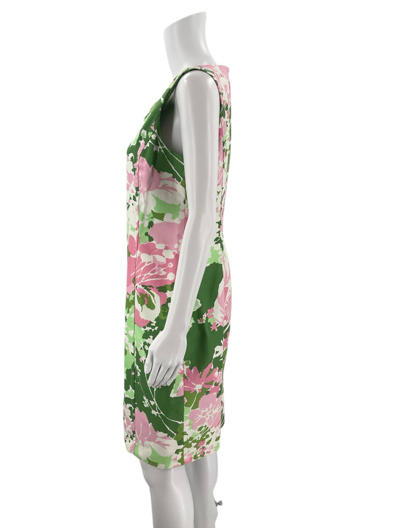 Talbots Green/Pink/White Floral Ladies Pre-Owned Dress - Size 10 Petite - Margaret’s Fine Consignment