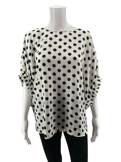 Soprano Polka Dot Ruched Sleeve Blouse White Black NWT Size Medium
