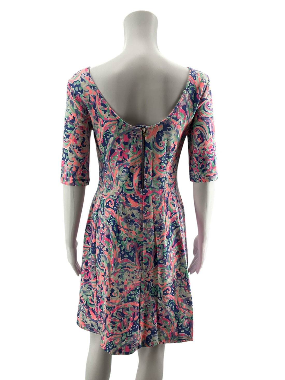 Lilly Pulitzer Pink &amp;amp; Blue Abstract Paisley Skater Dress Size Small