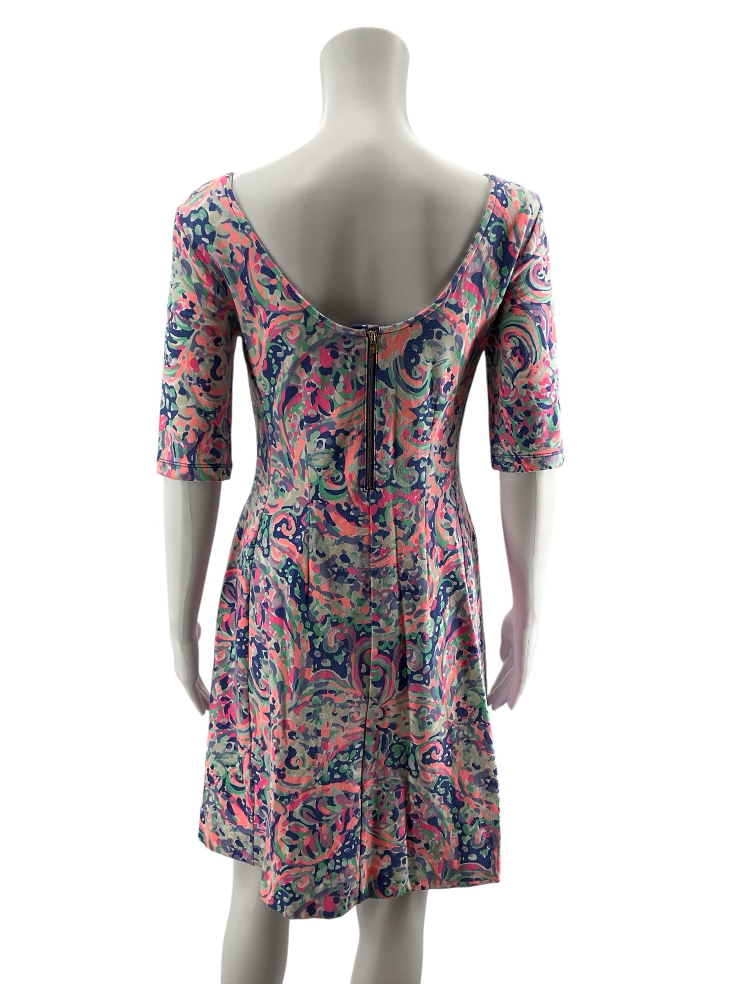 Lilly Pulitzer Pink &amp;amp; Blue Abstract Paisley Skater Dress Size Small