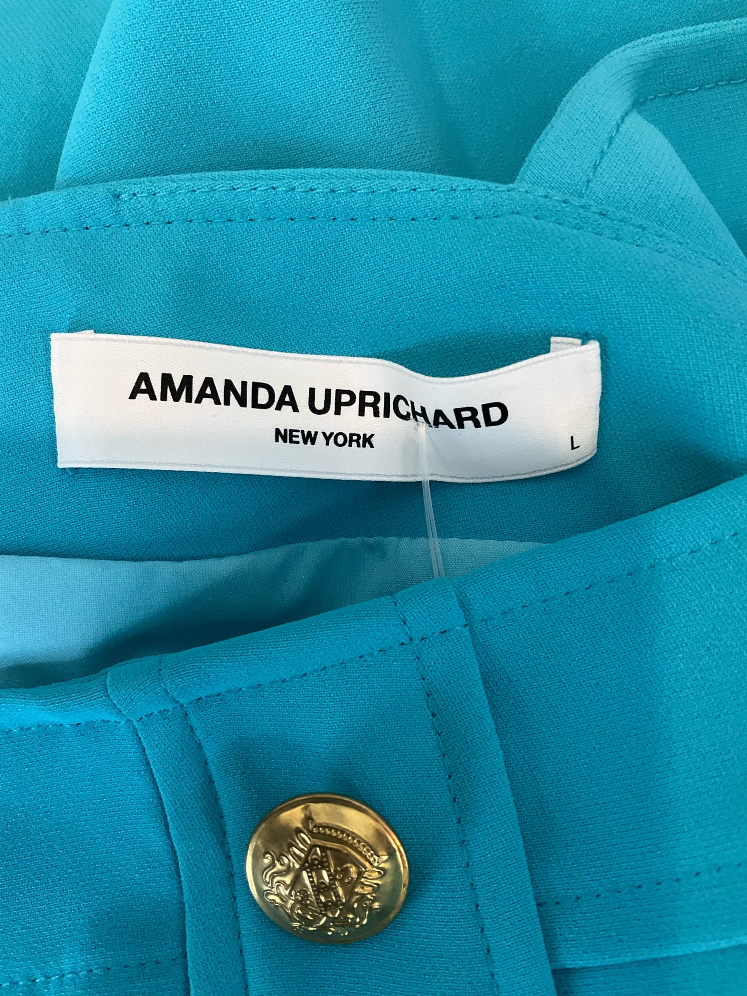 Amanda Uprichard Turquoise Crest Button-Front Mini Dress Size Large