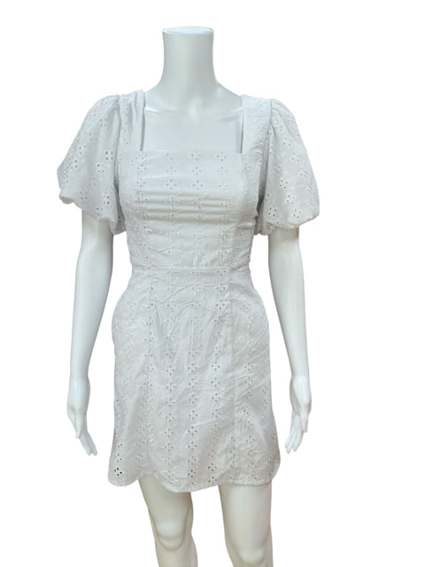 Midnight Doll Mara White Eyelet Puff Sleeve Mini Dress XS