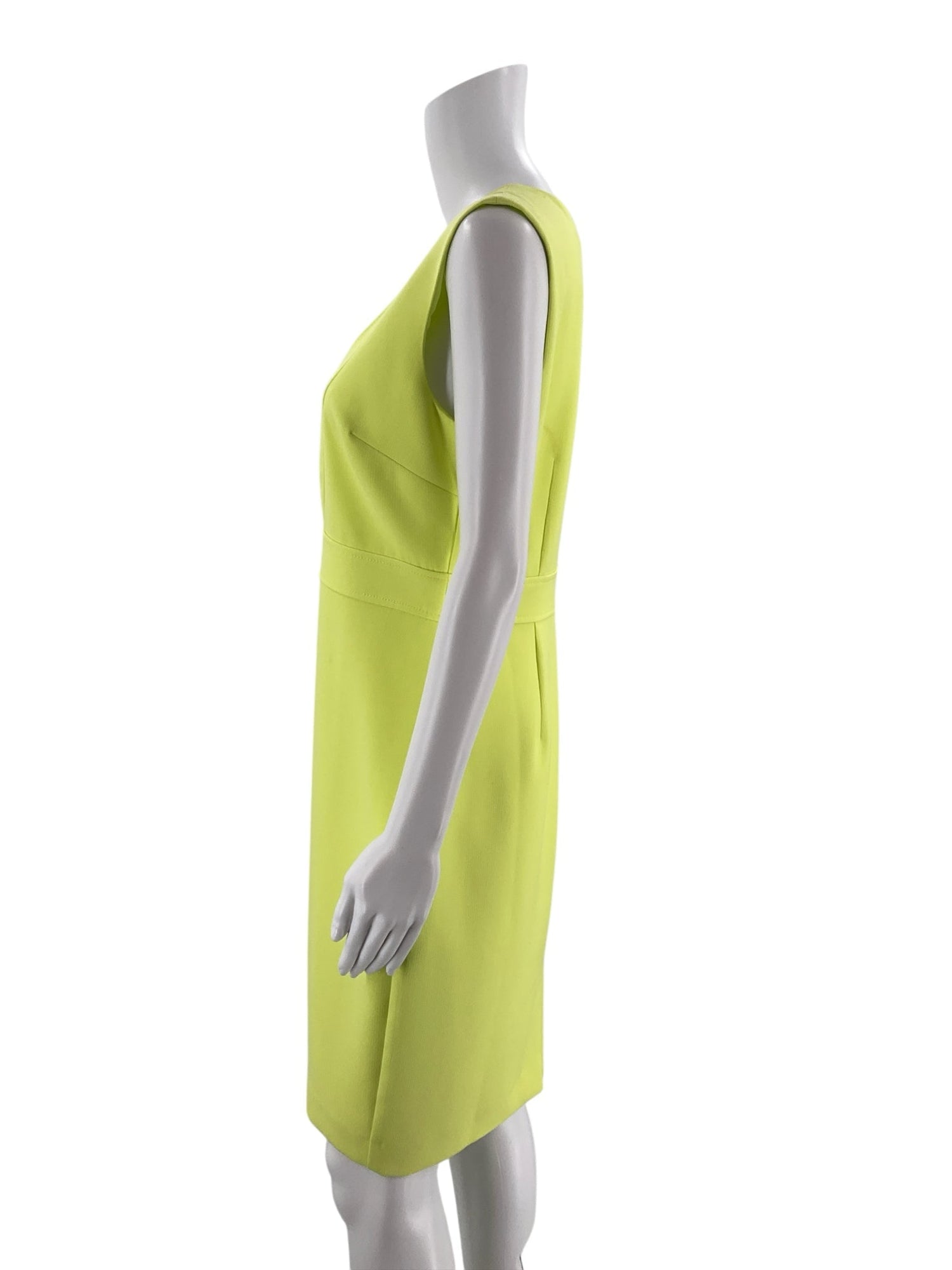 Ann Taylor yellow sheath dress, sleeveless, knee-length, size 6, perfect for career or cocktail occasions.