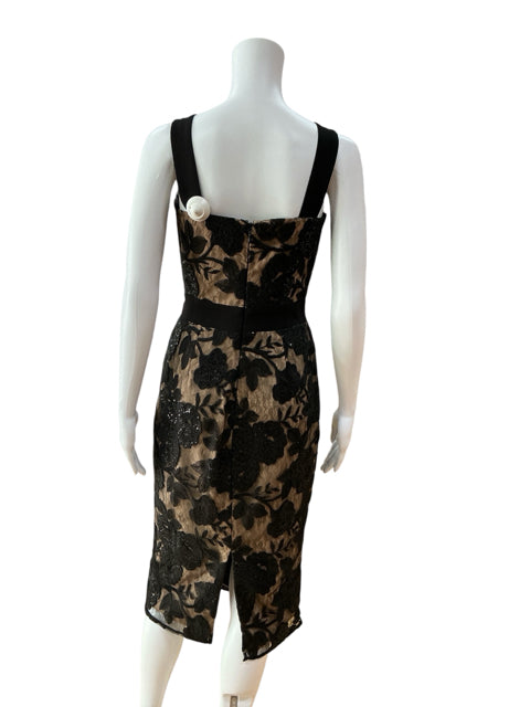 Dress the Population black/tan Bodycon Audrey Flocked Sequin Midi Dress Black Tan Size Small - Size S