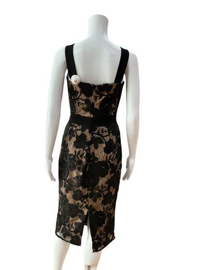 Dress the Population black/tan Bodycon Audrey Flocked Sequin Midi Dress Black Tan Size Small - Size S