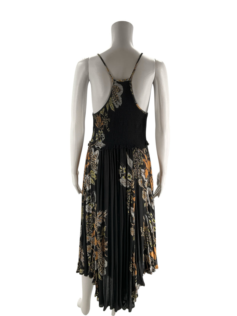 Free People Black/Orange/White Floral Pre-Owned Ladies Dress - Size Medium