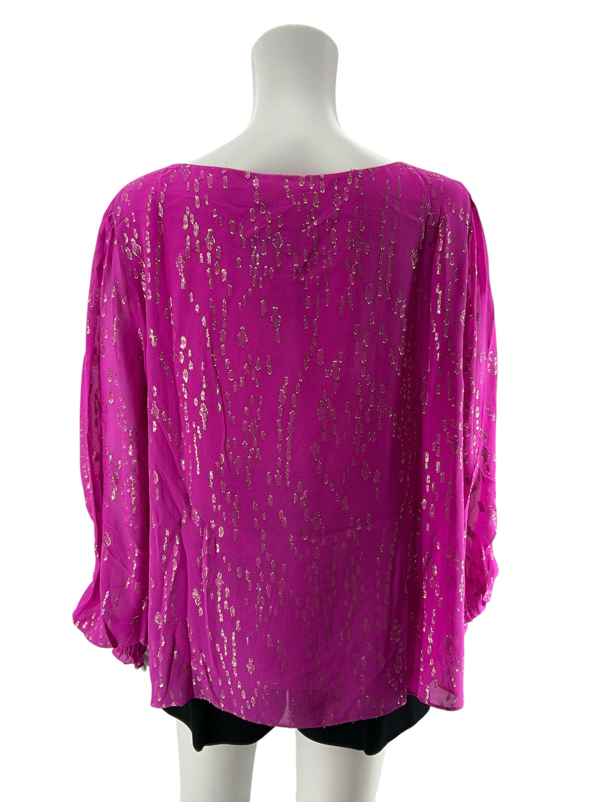 Lilly Pulitzer Avah Top Fuchsia Pink Silk Metallic Blouse Size XL