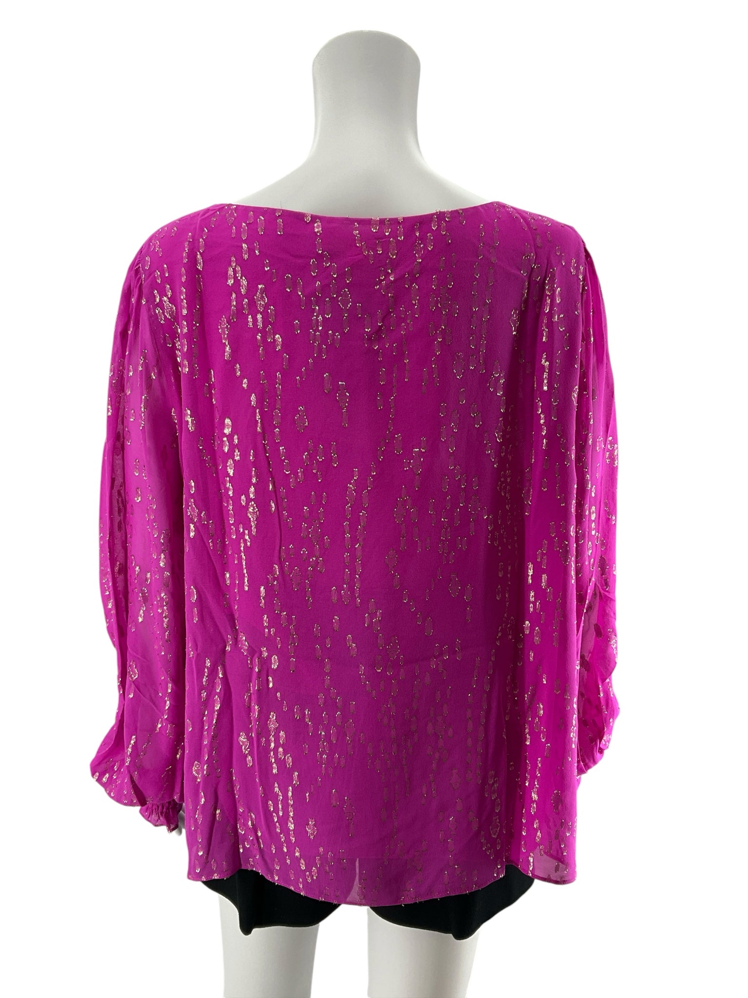 Lilly Pulitzer Avah Top Fuchsia Pink Silk Metallic Blouse Size XL