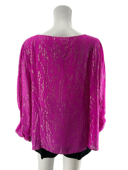 Lilly Pulitzer Avah Top Fuchsia Pink Silk Metallic Blouse Size XL