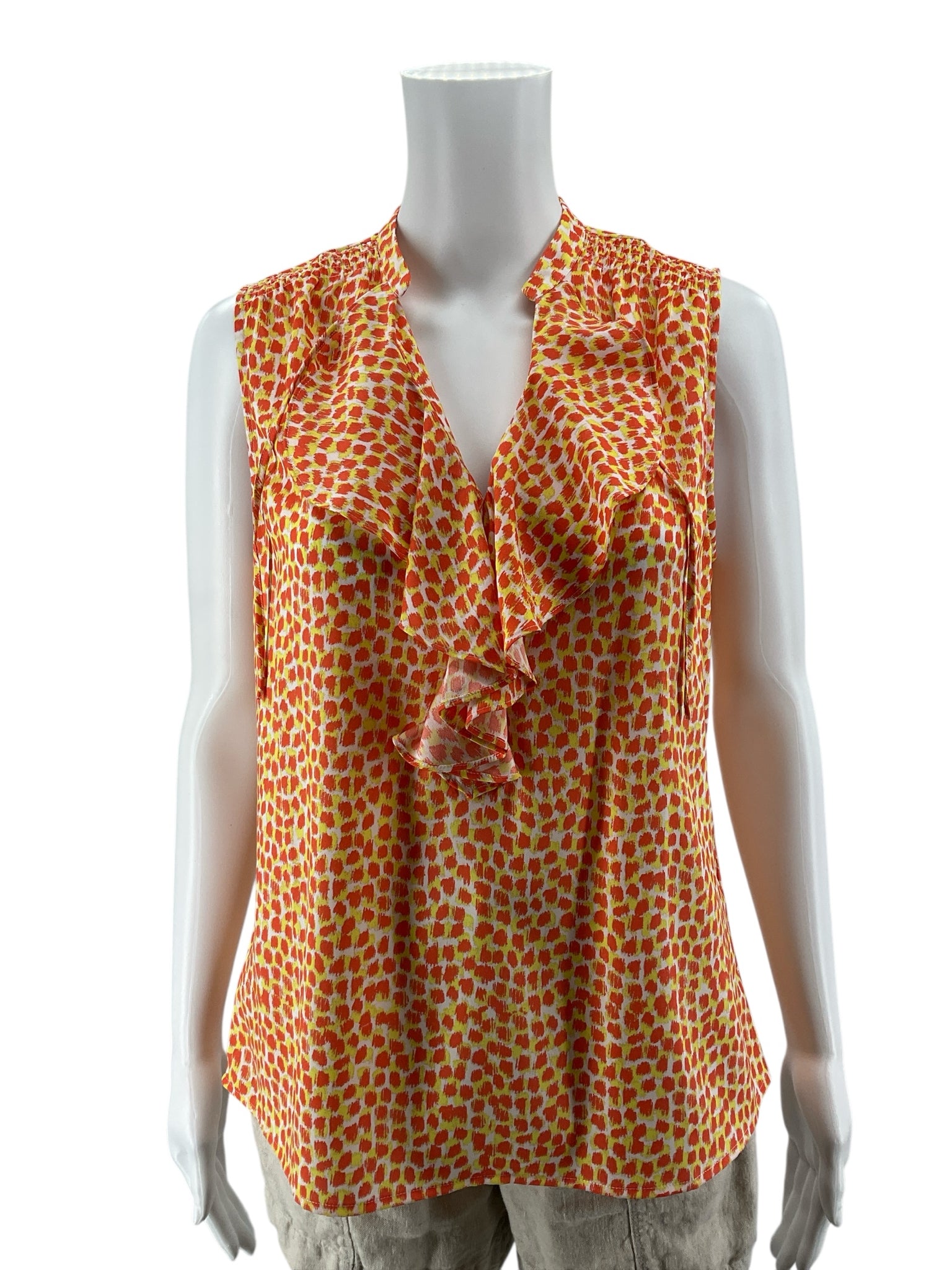 Ann Taylor Petite Abstract Ruffle V-Neck Blouse NWT Size MP