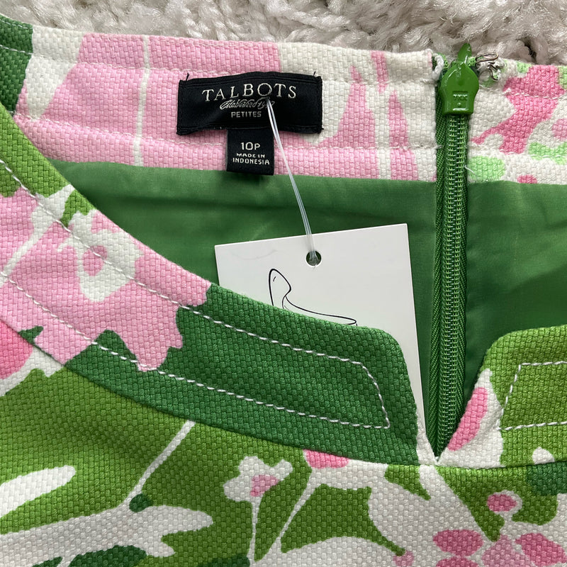 Talbots Green/Pink/White Floral Ladies Pre-Owned Dress - Size 10 Petite - Margaret’s Fine Consignment