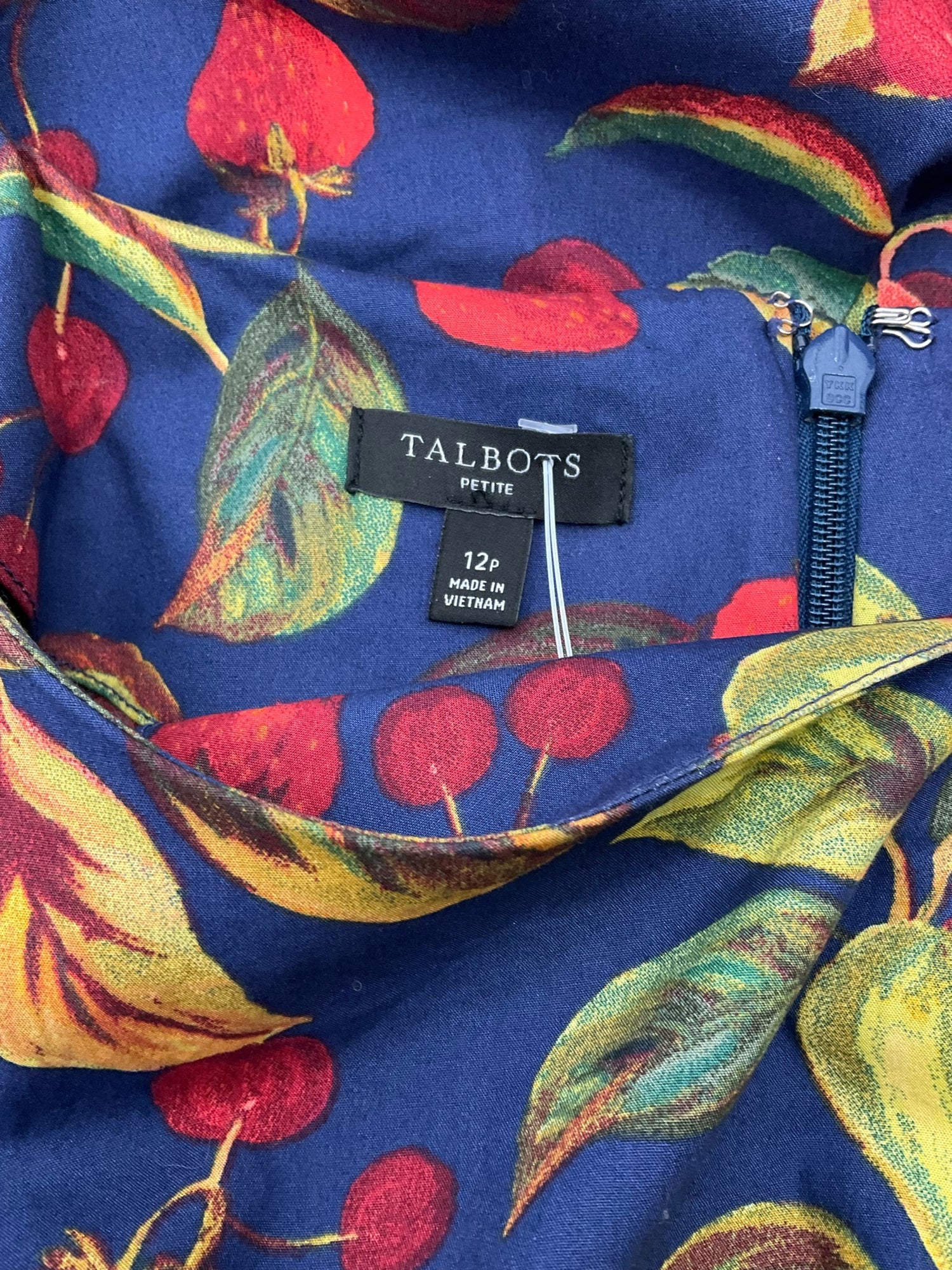 Talbots Navy/Green/Red Fruit Pre-Owned Ladies Dress - Size 12 Petite